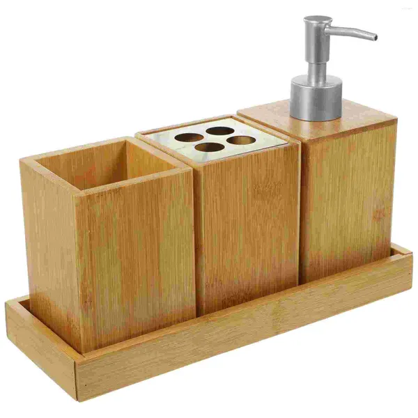 Accesorio de baño Conjunto de jabón de bambú de bambú con contenedor de champú de bomba y ducha de acondicionador