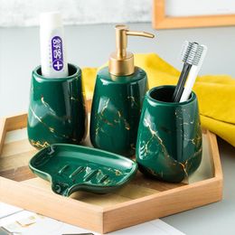 Juego de accesorios para baño, 4 Uds., decoración de cerámica verde, plato dispensador de jabón y 2 vasos, organizador de dispositivos, soporte para pasta de dientes