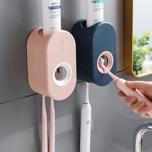 Juego de accesorios de baño, accesorios de baño, dispensador automático de pasta de dientes, estante para cepillos de dientes montado en la pared sin exprimidor de perforación