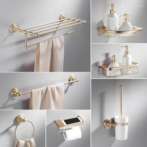 Ensemble d'accessoires de bain, accessoires de salle de bains, porte-papier en laiton, porte-serviettes, brosse de toilette, étagère d'angle, matériel en or brossé