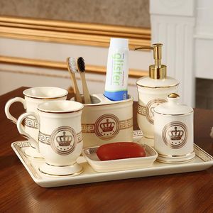 Ensemble d'accessoires de bain Accessoires de salle de bain Distributeur de savon en céramique Porte-brosse à dents Gargarisme Tasses Plat avec plateau Cadeaux de mariage 4-7 pièces