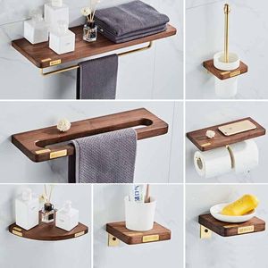 Juego de accesorios para baño, estante esquinero, soporte para escobilla de baño, toallero, dientes de papel, Hardware de madera y cobre