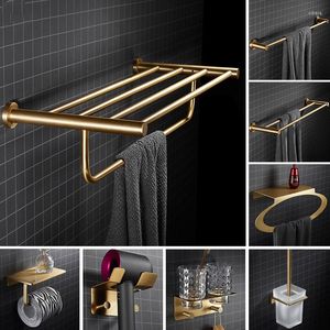 Badaccessoire set badkamer accessoires mode geborsteld gouden massief messing plank tissue roll rek clother haak handdoek rek/bar toiletborstel