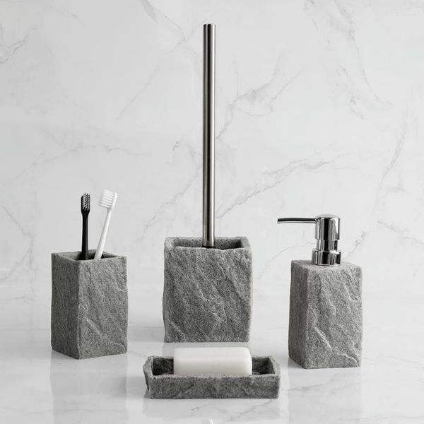 Ensemble d'accessoires de bain, accessoires de salle de bain, Imitati granit, distributeur de savon liquide, porte-brosse à dents, tasse, brosse de toilette