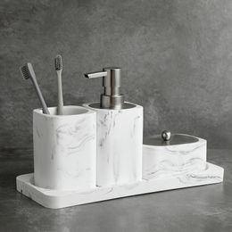 Ensemble d'accessoires de bain Ensemble d'accessoires de salle de bain aspect marbre blanc Distributeur de savon Pot en coton Tasse de bain de bouche TumblerPorte-brosse à dents et plateau 220827