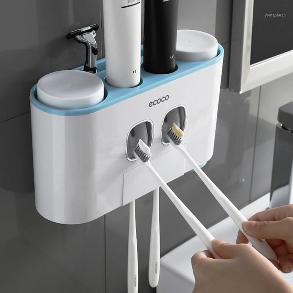 Set di accessori da bagno Accessori da bagno Portaspazzolino Dispenser di dentifricio Spremiagrumi 4 Portabicchieri per spazzolini da denti Set1