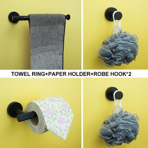 Ensemble d'accessoires de bain Accessoires de salle de bain Porte-serviettes Anneau Crochet à vêtements en papier Quincaillerie en acier inoxydable noir