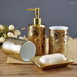 Ensemble d'accessoires de bain salle de bain or Relief céramique Gel douche bouteille porte-brosse à dents distributeur de savon boîte accessoires de décoration