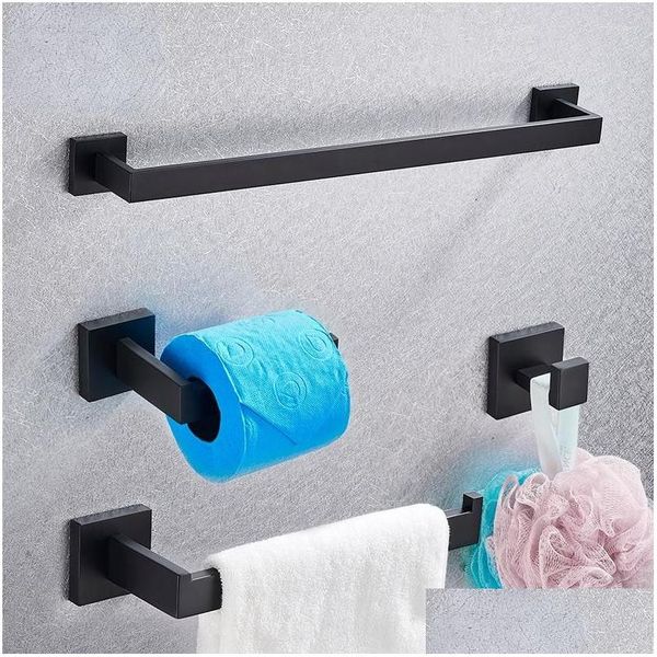 Conjunto de accesorios de baño Hardware de baño Gancho negro Toallero Barra Barra Estante Estante Soporte de papel Titular Accesorios para cepillos de dientes Drop Deliver DHCR1