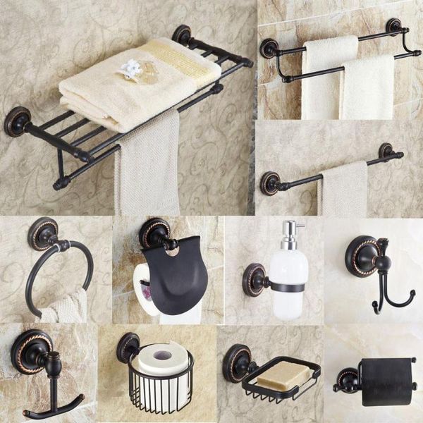 Juego de accesorios de baño, accesorios de baño, estante de bronce frotado con aceite, soporte de papel, cepillo de dientes, barra de toalla, accesorios de gancho para abrigos