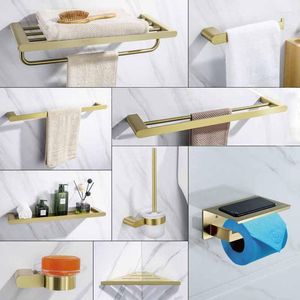 Badaccessoire Set badkamer hardware handdoekrek papier houder bar hoek plank toiletborstel geborstelde gouden accessoires