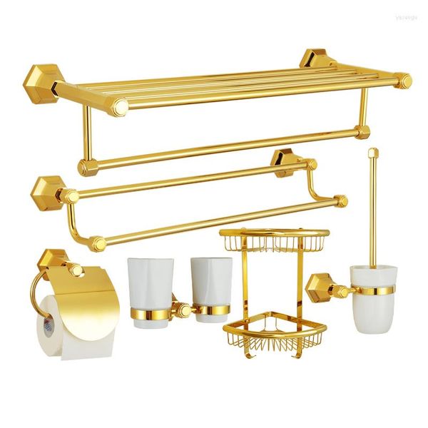 Accesorio de baño conjunto de hardware de baño toallero soporte de papel barra estante de esquina cepillo para el inodoro accesorios de cobre dorado