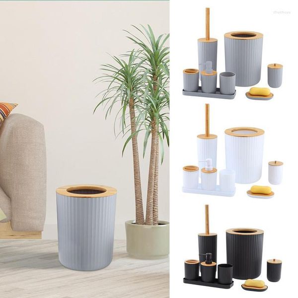 Juego de accesorios de baño, colección multiusos para baño, escobilla de baño, bote de basura, dispensador de jabón, soporte para cepillo de dientes