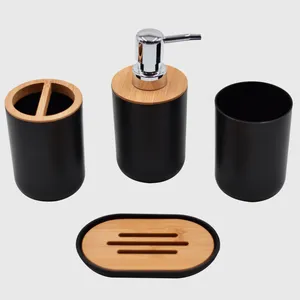 Ensemble d'accessoires de bain salle de bain résine noir porte-pompe à savon accessoires distributeur en bois ou bouteille gobelet brosse à dents plat blanc 1 pièce tasse lotion