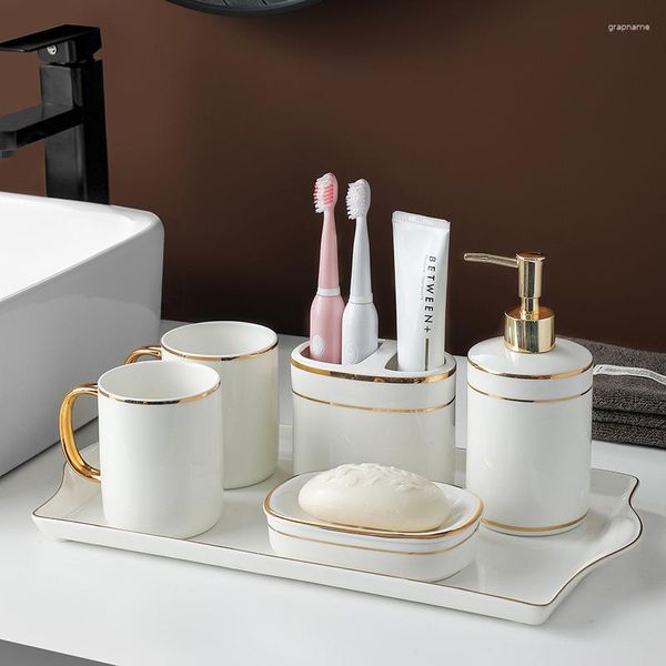 Ensemble d'accessoires de bain, articles de toilette en céramique, conteneur de bouteille de Lotion, porte-brosse à dents, tasse à dents, porte-savon, accessoires de décoration de la maison