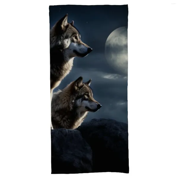 Bath Accessory Set Beach Towel Wolves in the Moonlight Microfiber Towelrs Swimmers Bathroom 27.6 