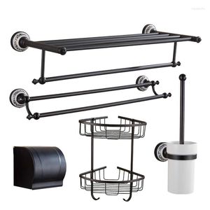 Juego de accesorios de baño Accesorios de baño negros Soporte de papel higiénico de latón Toallero de lujo Kit de hardware de cerámica de estilo chino