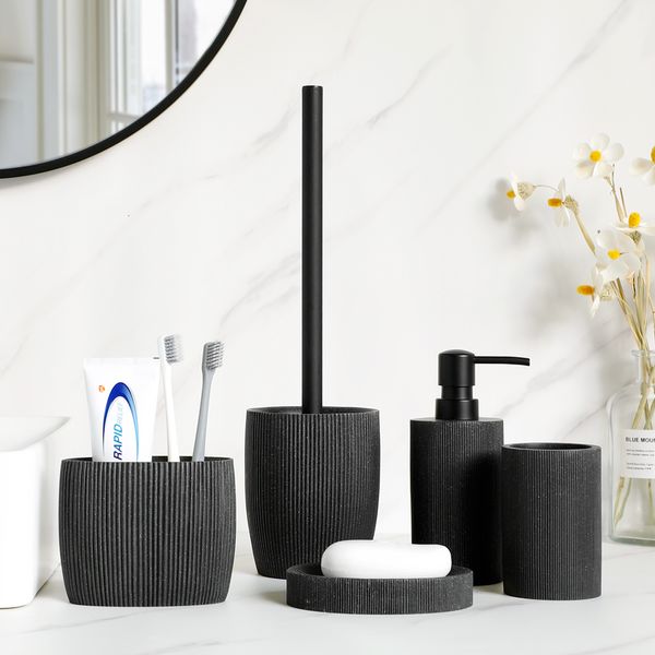 Ensemble d'accessoires de bain Ensembles d'accessoires de salle de bain noirs ou distributeur de savon unique porte-brosse à dents gobelet vaisselle rince-bouche tasse brosse de toilette 221207