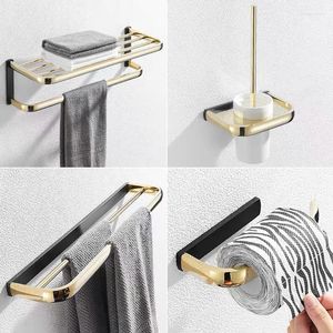 Ensemble d'accessoires de bain en laiton noir or accessoires de salle de bain porte-papier doré porte-serviettes panier à savon étagère en verre matériel