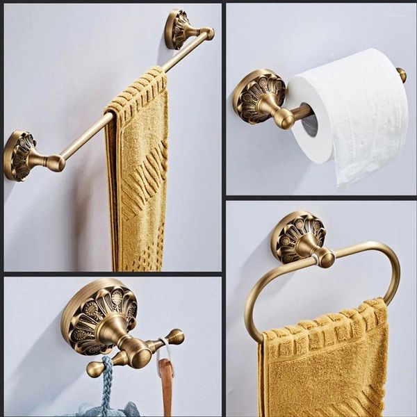 Ensemble d'accessoires de bain en laiton Bronze quatre pièces d'accessoires de quincaillerie porte-papier toilette anneau de serviette barre horizontale 60 Cm crochet à vêtements salle de bain