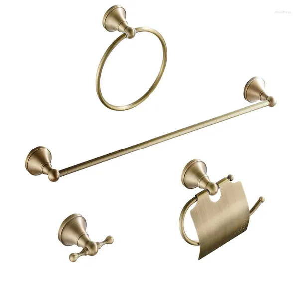 Juego de accesorios de baño Latón Colgante de cobre antiguo de cuatro piezas Soporte de papel higiénico Anillo de toalla Barra horizontal Gancho para ropa de 60 cm Accesorios de baño