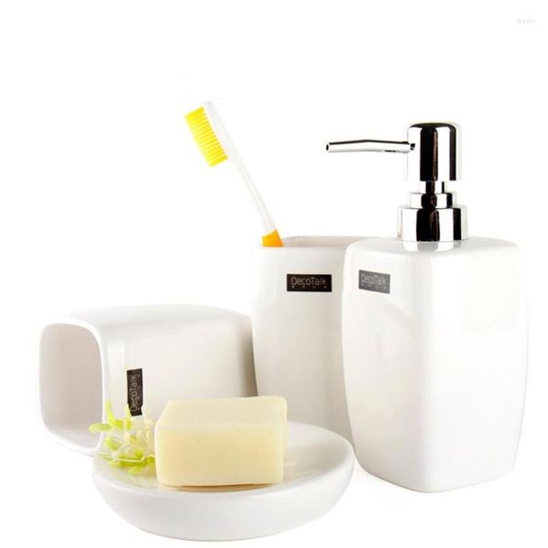 Juego de accesorios de baño Accesorios de baño de cerámica de estilo breve Kit de suministros de 4 piezas Esmalte en forma de cuboide Colores sólidos Gif de negocios