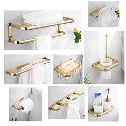 Juego de accesorios de baño Accesorios de baño de bronce Hardware Secador de pelo dorado Perchero Toallero Estante Barra Ducha Jabonera Inodoro