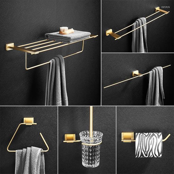 Juego de accesorios de baño Accesorios de baño de bronce Hardware Perchero de moda Estante para toallas Barra de riel Soporte para ducha Escobilla de baño Gancho para bata Papel