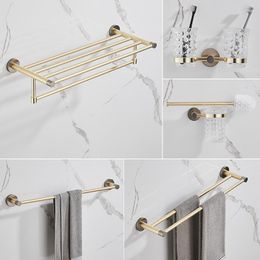 Badaccessoire set geborsteld gouden badkamer hardware serie soild messing handdoek rek/ring/balk papier/toiletborstel tissue houder zeep schotelhaken