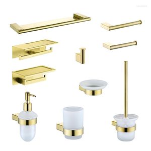 Juego de accesorios de baño, accesorios de baño de oro cepillado, soporte de papel de acero inoxidable 304, estante de almacenamiento para escobillas de baño, gancho para colgar barra de toallas