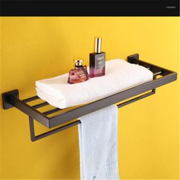 Ensemble d'accessoires de bain porte-serviettes en argent brossé mural en acier inoxydable Sus304 noir mat Double support étagère d'angle en verre