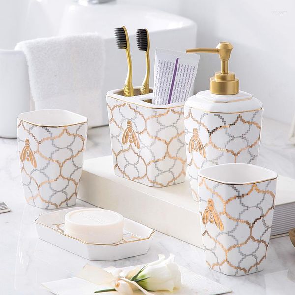 Ensemble d'accessoires de bain en céramique accessoires de salle de bain 5 pièces mosaïque porte-brosse à dents gobelet Lotion bouteille porte-savon cadeaux de mariage