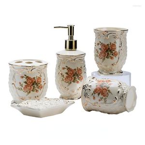 Ensemble d'accessoires de bain en céramique, fournitures de salle de bain, tasse de bain de bouche européenne, accessoires de décoration pour brossage des dents, 5 pièces