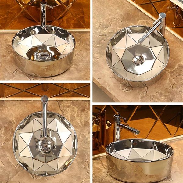 Ensemble d'accessoires de bain, lavabo de Table en céramique, lavabo argenté, grande capacité, inter-plateforme, couleur ovale