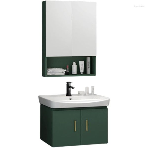 Ensemble d'accessoires de bain, lavabo entier en céramique, armoire à miroir, combinaison en bois massif, petit appartement, lavabo mural, Table de salle de bain