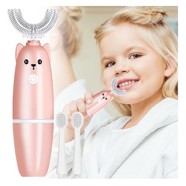 Juego de accesorios de baño Cepillo de dientes en forma de U para niños Niños en forma de U Infantil con mango Cepillo de limpieza de cuidado bucal de silicona para bebé