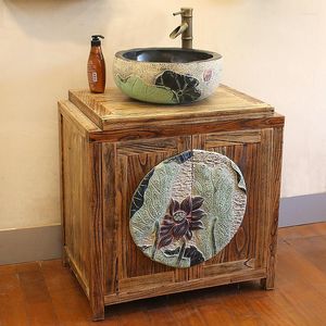 Badaccessoire set Chinese stijl badkamerkast combinatie vast hout antiek handwas bekken vloertype