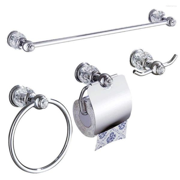 Ensemble d'accessoires de bain Accessoires de salle de bain chromés Anneau porte-serviettes Support en cristal en laiton mural Papier toilette avec crochet