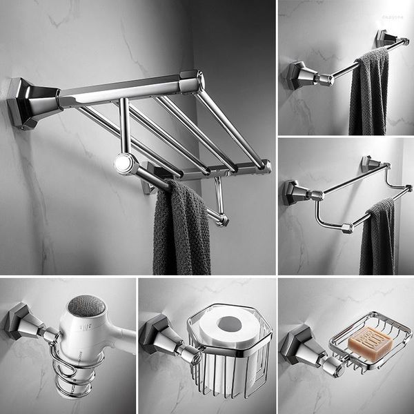 Ensemble d'accessoires de bain Chrome Matériel de salle de bain Serie Soild Laiton Porte-serviettes Papier/Brosse de toilette/Tasse/Sèche-cheveux Support Étagère d'angle Porte-savon