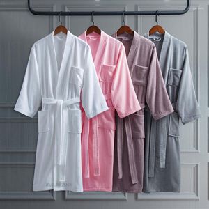 Ensemble d'accessoires de bain coton long épais absorbant éponge Robe Kimono hommes léger gaufre serviette peignoir Plus vêtements de nuit femmes robe de chambre