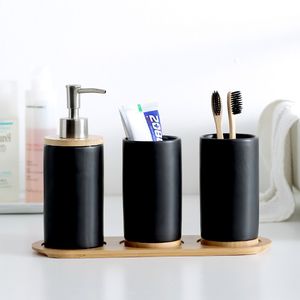 Ensemble d'accessoires de bain Creative Céramique Bambou Salle De Bains Verre Porte-Brosse À Dents Tasse Émulsion Conteneur Cuisine Liquide Vaisselle 230726