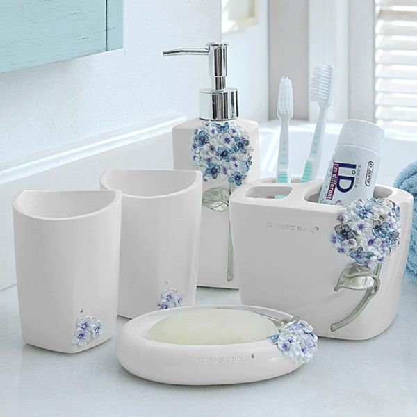 Juego de accesorios de baño creativo de estilo europeo, suministros de cinco piezas para baño de resina, aparatos dentales para el hogar, taza de enjuague bucal