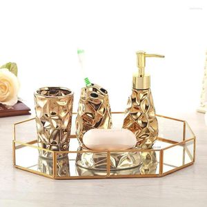 Badaccessoireset Creatieve Gouden Keramische Badkamer Tandenborstelhouder Zeepdispenser Doos Decoratie Accessoires Opbergvak