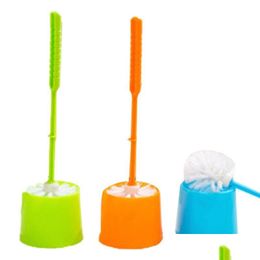 Ensemble d'accessoires de bain Brosse de toilette créative en plastique épais à long manche Nettoyage de salle de bain avec base de support pour la maison El Drop Delivery Garden Otywi