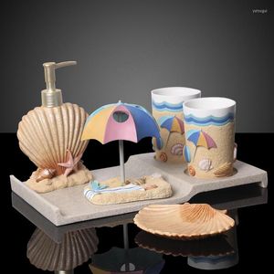 Ensemble d'accessoires de bain Créativité Résine Accessoires de salle de bain Éléments de plage modernes nordiques Starfish Shell Douche décorative en cinq pièces