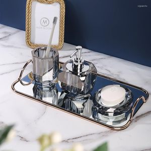 Juego de accesorios de baño, dispensador de champú y jabón de cristal, plato, taza para cepillo de dientes, decoración del hogar, accesorios de baño, botella de Gel de Ducha