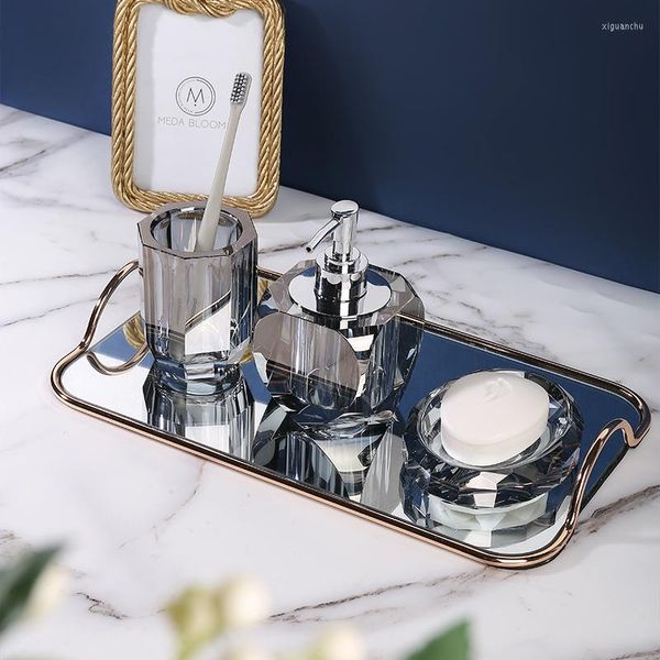 Ensemble d'accessoires de bain cristal verre savon distributeur de shampoing plat brosse à dents tasse décor à la maison accessoires de salle de bain bouteille de Gel douche