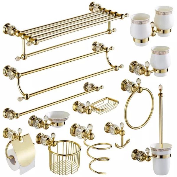 Conjunto de accesorios de baño Rack de toallas de cristal de cristal ganchos europeos suite de hardware ducha ducha accesorios de anillo