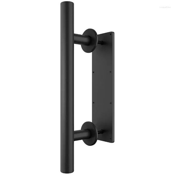 Juego de accesorios para baño, reposabrazos cilíndrico en forma de T, color negro, kit de herrajes para tirar y descargar, diseño rústico grande de doble cara, puerta corrediza de 12 pulgadas