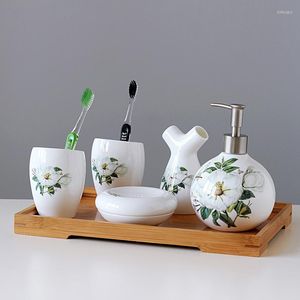 Ensemble d'accessoires de bain Articles dentaires Style européen Lavage et gargarisme Ly Marié Bone China Salle de bains Bain de bouche Coupe Céramique Cinq pièces